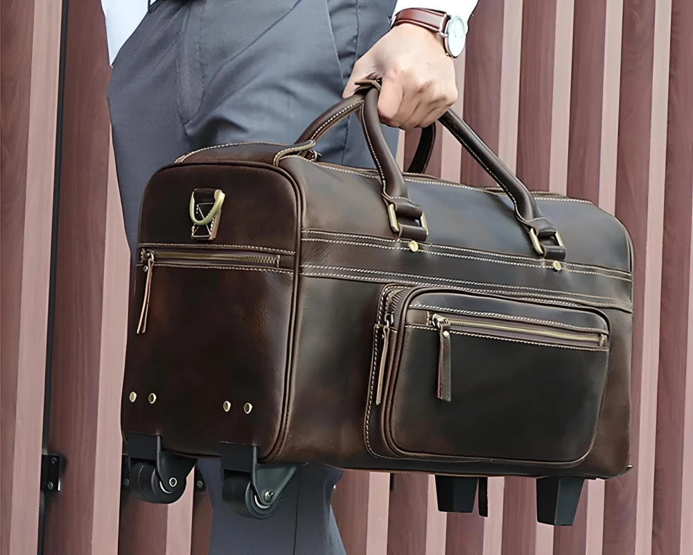 leather duffel carry on