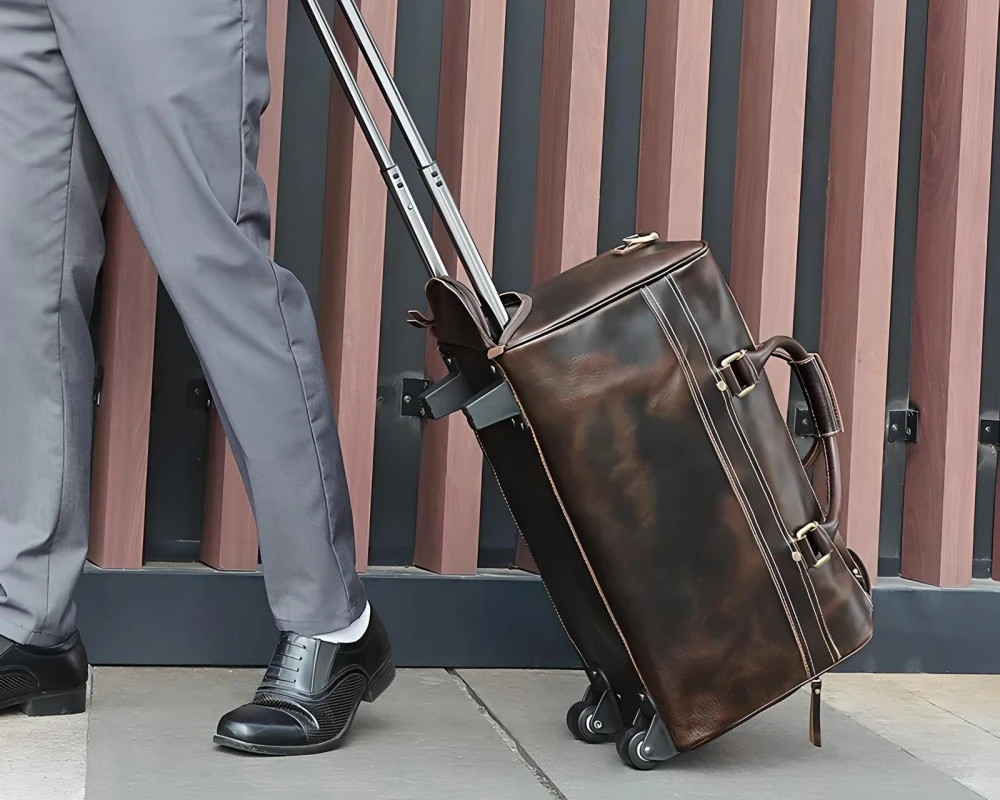leather carry on duffel bag
