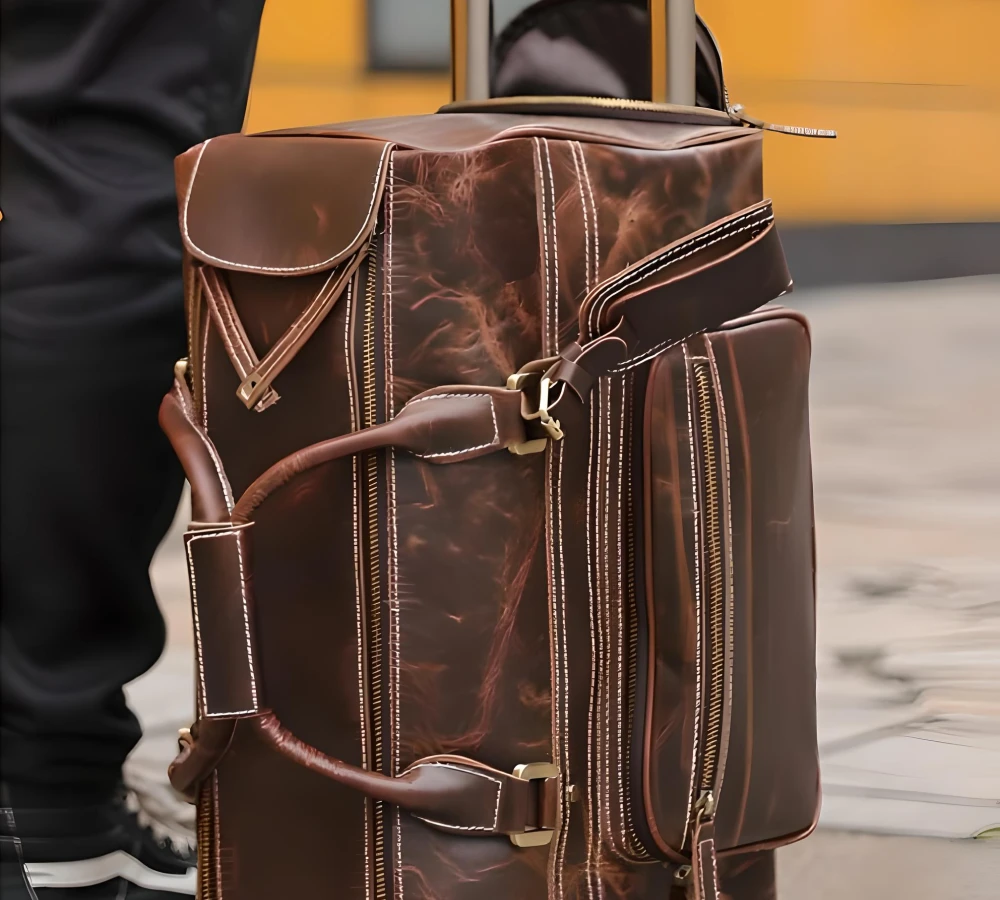 leather duffel carry on